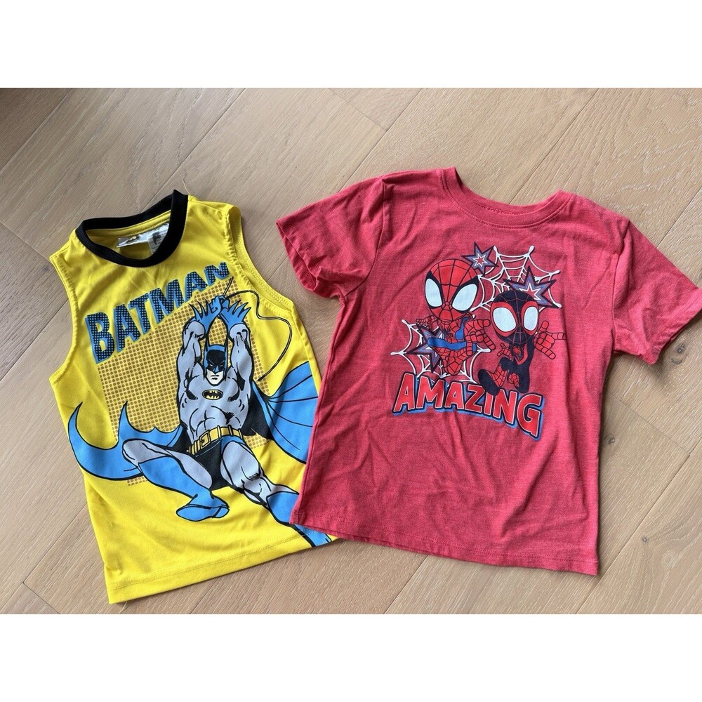 Lot of 2 Toddler 5t Superhero T-Shirts - Batman and Spiderman